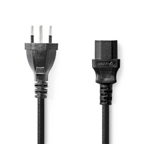 Power Cable | CH Type 12 | IEC-320-C13 | Straight | Straight | Nickel Plated | 5.00 m | Round | PVC | Black | Envelope