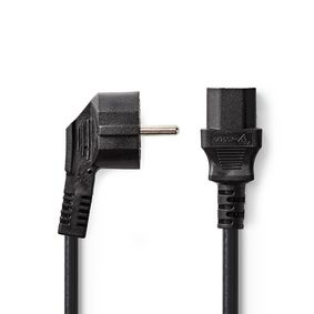 Power Cable | Plug with earth contact male | IEC-320-C13 | Angled 90° | Straight | Nickel Plated | 2.00 m | Round | PVC | Black | Tag