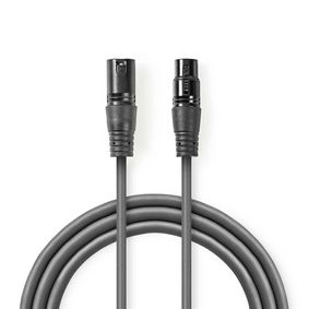 Câble Audio XLR Symétrique | XLR 3-Pin Mâle | XLR 3-Pin Femelle | Plaqué nickel | 3.00 m | Rond | PVC | Gris Foncé | Manchon en Carton