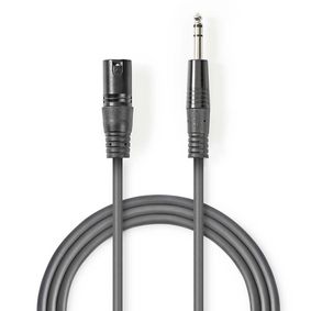Cable de Audio balanceado | XLR 3 pines macho | 6,35 mm macho | Niquelado | 1.50 m | Redondo | PVC | Gris Oscuro | Funda de cartón