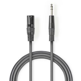 Gebalanceerde Audiokabel | XLR 3-Pins Male | 6,35 mm Male | Vernikkeld | 5.00 m | Rond | PVC | Donkergrijs | Kartonnen Sleeve