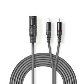 Balanced Audio Cable | XLR 3-Pin Male | 2x RCA Male | Nickel Plated | 3.00 m | Round | PVC | Dark Grey | Carton Sleeve