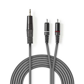 Stereo-Audiokabel | 3.5 mm Stecker | 2x RCA Stecker | Vernickelt | 1.50 m | Rund | Dunkelgrau | Kartonhülle