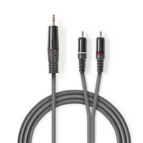 Câble audio stéréo | 3.5 mm Mâle | 2x RCA Male | Plaqué nickel | 3.00 m | Rond | Gris Foncé | Manchon en Carton