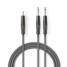 Stereo Audio kabel | 2x 6.35 mm Hanstik | 3.5 mm Hanstik | Nikkelplateret | 1.50 m | Runde | Mørkegrå | Kartonhylster