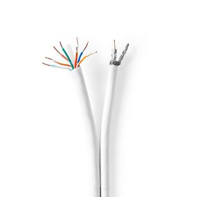 Câble combiné IEC (coaxial) CAT6 sur bobine | RG58 | 75 Ohm | Double blindage | ECA | 25.0 m | Rond | Blanc | Boîte
