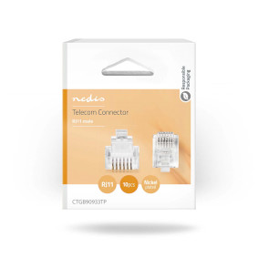 Connecteur RJ45, Mâle, Solide UTP CAT6, Droit, Plaqué or, 10 pièces, PVC, Transparent