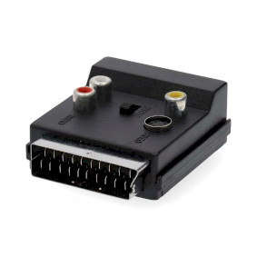 SCART-Adapter | SCART Stecker | S-Video Female / SCART Buchse / 3x Cinch Buchse | Vernickelt | Schaltbar | ABS | Schwarz | 1 Stück | Box