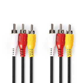 Composite Video Cable | 3x RCA Male | 3x RCA Male | Nickel Plated | 480p | 2.00 m | Round | PVC | Black | Polybag