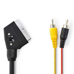 Câble SCART | SCART Mâle | 2x RCA Male | Plaqué nickel | Commutable | 480p | 2.00 m | Rond | PVC | Noir | Sac en Plastique