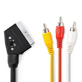 SCART-Kabel | SCART Stecker | 3x Cinch-Stecker | Vernickelt | Schaltbar | 480p | 2.00 m | Rund | PVC | Schwarz | Aufhänger