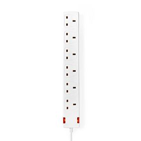 Extension Socket | Type G | 6-Way | 3.00 m | 3120 W | 13 A | Kind of grounding: UK Plug Earth pin | 230 V AC 50/60 Hz | Socket angle: 90 ° | H05VV-F 3G1.5mm² | White