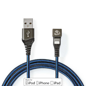 USB-Kabel | USB 2.0 | Apple Lightning 8-Pin | USB-A Stecker | 12 W | 480 Mbps | Vernickelt | 2.00 m | Rund | Geflochten / Nylon | Blau / Schwarz | Verpackung mit Sichtfenster