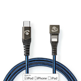 USB kábel | USB 2.0 | Apple Lightning, 8 Pólusú | USB-C™ Dugasz | 60 W | 480 Mbps | Nikkelezett | 1.00 m | Kerek | Márkás / Nejlon Tok | Fekete / Kék | Ablakos Fedő Doboz