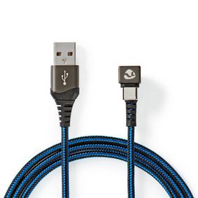 Câble USB | USB 2.0 | USB-A Mâle | USB-C™ Mâle | 480 Mbps | Plaqué or | 2.00 m | Rond | Nylon / Tressé | Bleu / Noir | Sachet avec Fenetre