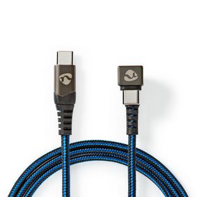 USB-kabel | USB 2.0 | USB-C™ Hann | USB-C™ Hann | 480 Mbps | Gull belagt | 1.00 m | Rund | Flettet / Nylon | Blå / Sort | Deksel Vindusboks