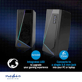 Nedis GSPR31020BK - LOT x2 Enceinte Gaming LED RGB 18W/5V