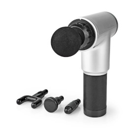Sports Massage Gun | Battery Powered | Built-in Lithium-Ion | Rechargeable | 6 Massage Modes | 4 Interchangeable Attachments | Black / Grey