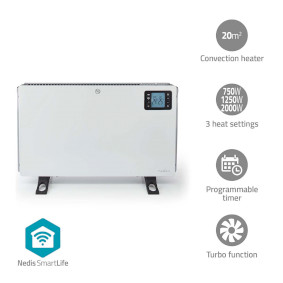 SmartLife Convection Heater | Wi-Fi | 2000 W | 3 Heat Settings | LCD | 5 - 37 °C | Adjustable thermostat | White