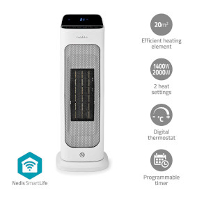 SmartLife keramische PTC-ventilatorkachel | Wi-Fi | 2000 W | 2 Warmte Standen | Zwenkfunctie | Display | 10 - 49 °C | Android™ / IOS | Wit