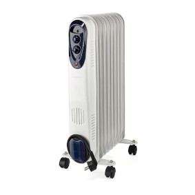 Mobile Oil Radiator | 800 / 1200 / 2000 W | 9 Fins | Adjustable thermostat | 3 Heat Settings | Fall over protection | White