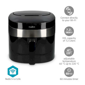 Freidora de aire caliente SmartLife | Wi-Fi | 7,2 l | Minutero: 240 min | Número de programas preestablecidos: 8 | Digital | Android™ / IOS | Negro