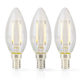 LED-Filament-Lampe E14 | Kerze | 2 W | 250 lm | 2700 K | Warmweiss | 3 Stück | Klar