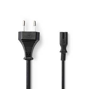 Power Cable | Euro Male | IEC-320-C7 | Straight | Straight | Nickel Plated | 3.00 m | Flat | PVC | Black | Box