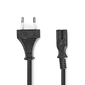 Power Cable | Euro Male | IEC-320-C7 | Straight | Straight | Nickel Plated | 2.00 m | Coiled | PVC | Black | Envelope