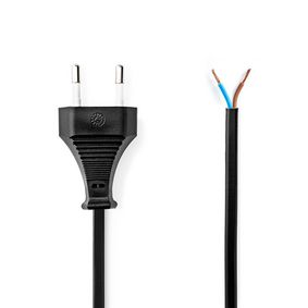 Power Cable | Euro Male | Open | Straight | Straight | Nickel Plated | 3.00 m | Flat | PVC | Black | Envelope