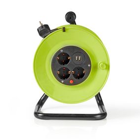 Cable Reel | Plug with earth contact | 25.0 m | 3000 W | 16 A | Kind of grounding: Side Contacts | 230 V AC 50/60 Hz | Socket angle: 90 ° | H05VV-F 3G1.5mm² | Fuse: Yes | Black / Green