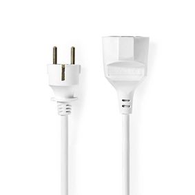 Extension Cable M - F | Type F (CEE 7/7) | Plug with earth contact | 3.00 m | 3680 W | 250 V AC 50/60 Hz | Kind of grounding: Side Contacts | Socket angle: 90 ° | H05VV-F 3G1.5 | Device power output connection(s): 1 | White