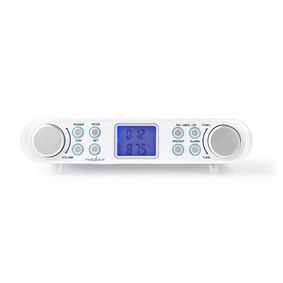 Køkken Radio | Kabinet design | FM | Strømforsyning | Digital | 1.5 W | 2 " | Sort blå skærm | Vækkeur | Hvid / Sølv