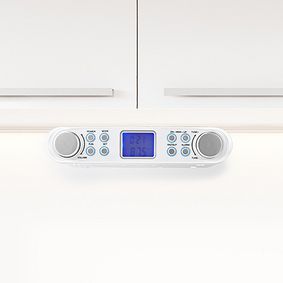 Kitchen Radio, Cabinet Design, FM, Mains Powered, Digital, 1.5 W, 2 , Black Blue Screen, Alarm clock