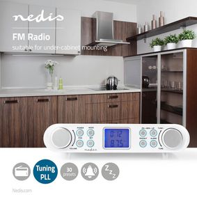 Kitchen Radio, Cabinet Design, FM, Mains Powered, Digital, 1.5 W, 2 , Black Blue Screen, Alarm clock