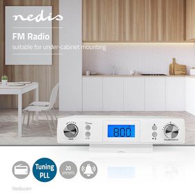 Radio cocina, Diseño de gabinete, FM, Alimentado por la red, Digital, 5 W, Pantalla azul negro