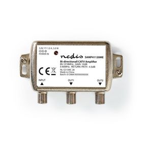 CATV forstærker | Forstærkning: 12 dB | 85 - 1218 MHz | Antal output: 2 | Retur sti | Sølv
