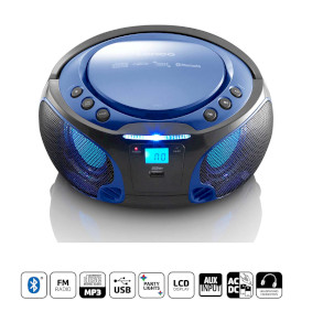 SCD-550BU Bærbar FM-radio CD/MP3/USB/Bluetooth®-spiller med LED-belysning Blå