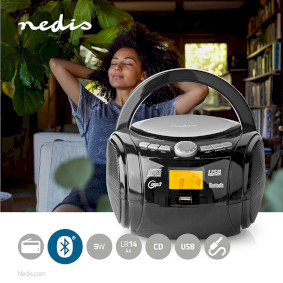 CD Player Boombox, Battery Powered / Mains Powered, Stereo, 9 W, Bluetooth®, FM, USB playback, Carrying handle