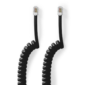 Telecom Cable | RJ10 Male | RJ10 Male | 2.00 m | Cable design: Coiled | Cable type: RJ10 | Black
