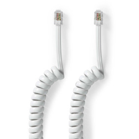 Cable Telefónico | RJ10 Macho | RJ10 Macho | 2.00 m | Diseño del cable: Enroscado | Tipo de cable: RJ10 | Blanco