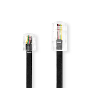 Telefonní Prodlužovací Kabel | RJ11 Zástrčka | RJ45 Zástrčka | 5.00 m | Provedení kabelu: Plochý | Pokovování: Pozlacené | Typ kabelu: RJ11 | Černá