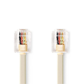 Telecom Cable | RJ11 Male | RJ11 Male | 5.00 m | Cable design: Flat | Plating: Gold Plated | Cable type: RJ11 | Ivory