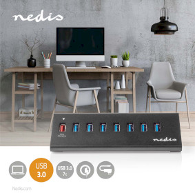 USB Hub, USB Micro-B Female, USB-A Female, 8 port(s), QC3.0 / USB 3.2  Gen 1, Mains Powered / USB Powered, 5 Gbps