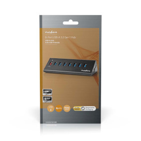 USB hub | USB Micro-B Zásuvka | USB-A Zásuvka | 8 Portů port(s) | QC3.0 / USB 3.2 Gen 1 | Napájení z USB / Síťové napájení | 5 Gbps | 8x USB