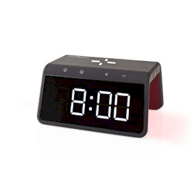 Alarm clock wireless charger | Qi sertifisert | 5 / 7.5 / 10 / 15 W | USB-A Han | Nattlys | 2 Alarmtider | slumrefunksjon