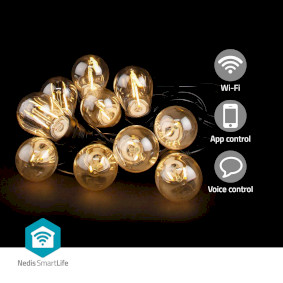 LED Decorativo SmartLife | Luces de fiesta | Wi-Fi | Blanco Cálido | 10 LED's | 9.00 m | Android™ / IOS | Diámetro de bulbo: 45 mm