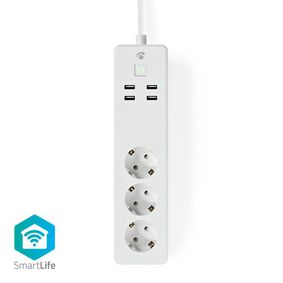 SmartLife Prodlužovací Přívod | Wi-Fi | 3x Zásuvka typu F (CEE 7/3) / 4 x USB | 16 A | 3680 W | Délka napájecího kabelu: 1.8 m | -10 - 40 °C | Android™ / IOS | Bílá