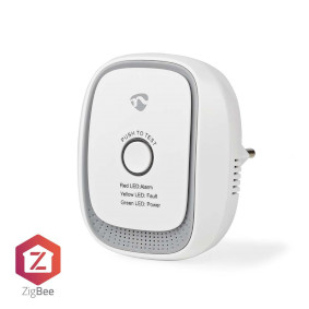 SmartLife-Gasdetektor | Zigbee 3.0 | Strømforsyning | Sensorlevetid: 5 År | EN 50194-1:2009 | Android™ / IOS | Med testknap | 75 dB | Hvid