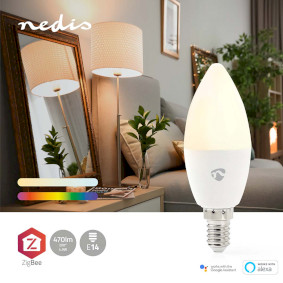 SmartLife Full Colour LED Bulb, Zigbee 3.0, E14, 470 lm, 4.9 W, RGB /  Warm to Cool White, 2200 - 6500 K, Android™ / IOS, Candle